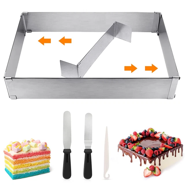 Cadre à Pâtisserie Rectangulaire Réglable - Acier Inoxydable - Kit Avec Spatules, Douilles Et Poches - Pour Gâteaux Et Desserts