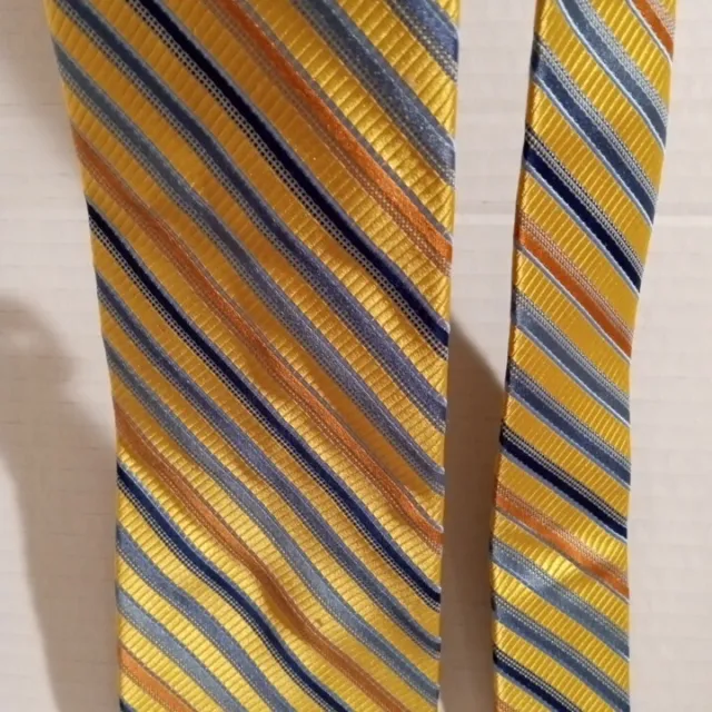 Zianetti Men's Neck Tie - 3.5" x 60" Gold  Blue Striped Silk Necktie Repp