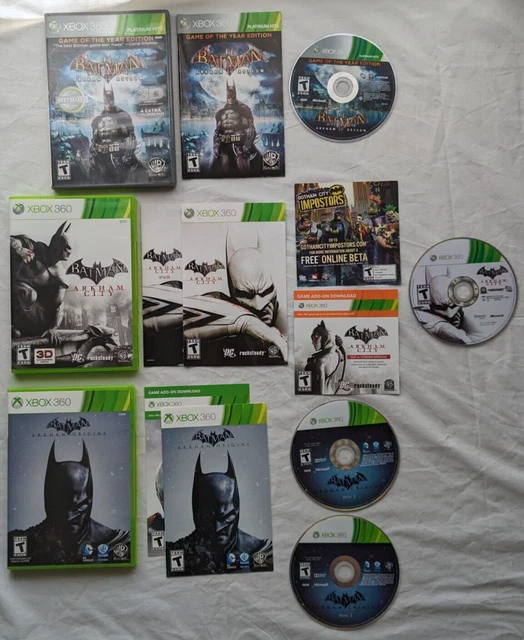 Batman Arkham Asylum, City, & Origins Xbox 360 3 Game Bundle Lot CIB Nice Shape!