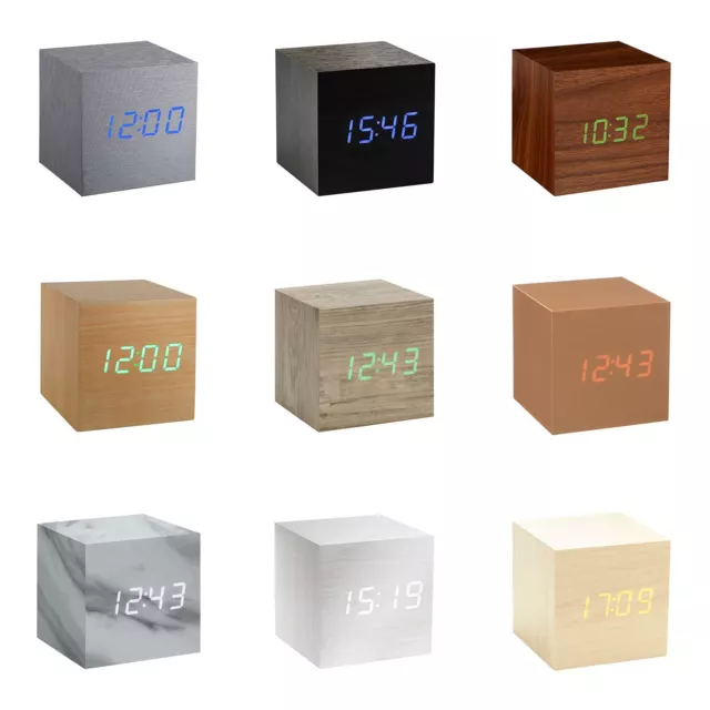 LED Sound Activated Alarm Clock Gingko Cube Click Clock With Date & Temperature