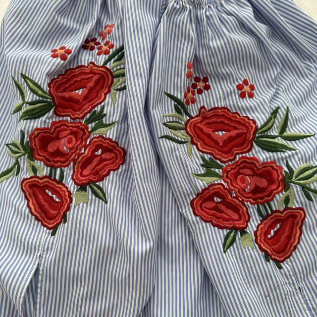 Avani Del Amour Blue Seersucker Embroidered Size XL Cotton Summer Beach Blouse 3