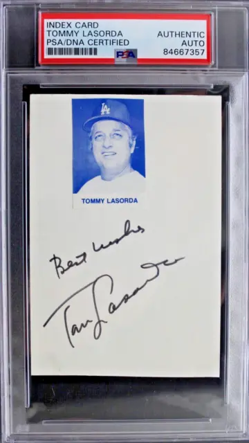 Tom Lasorda (d.2021) LA Dodgers HOF Autographed 3x5 Index Card Signed PSA