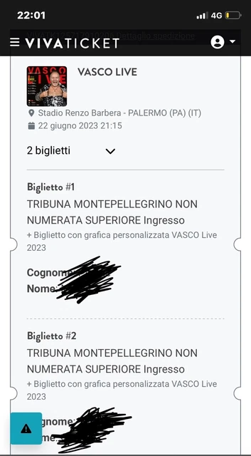 2 Biglietti concerto Vasco Rossi Palermo 22/06/2023