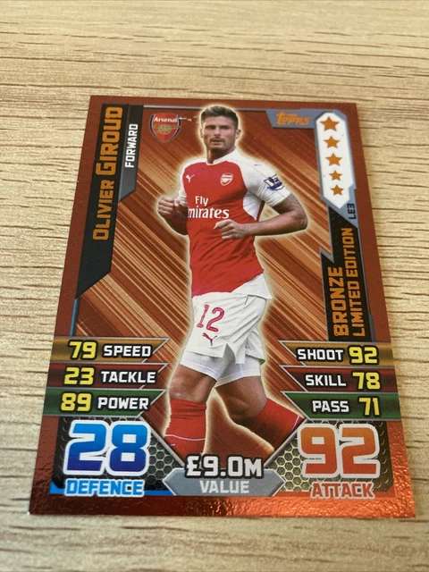 Match Attax 2015 2016 15/16 Olivier Giroud Arsenal Bronze Limited Edition