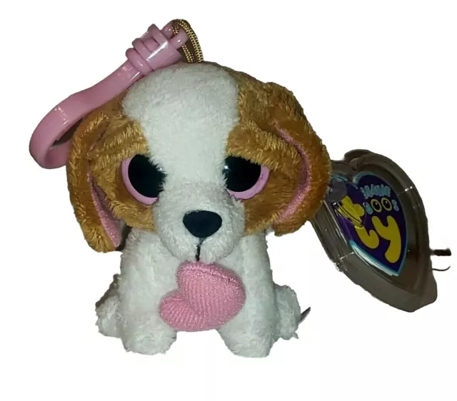 Ty Beanie Boos Key Clip COOKIE the 3" Dog w/ Heart in Mouth (Italy Version) MWMT