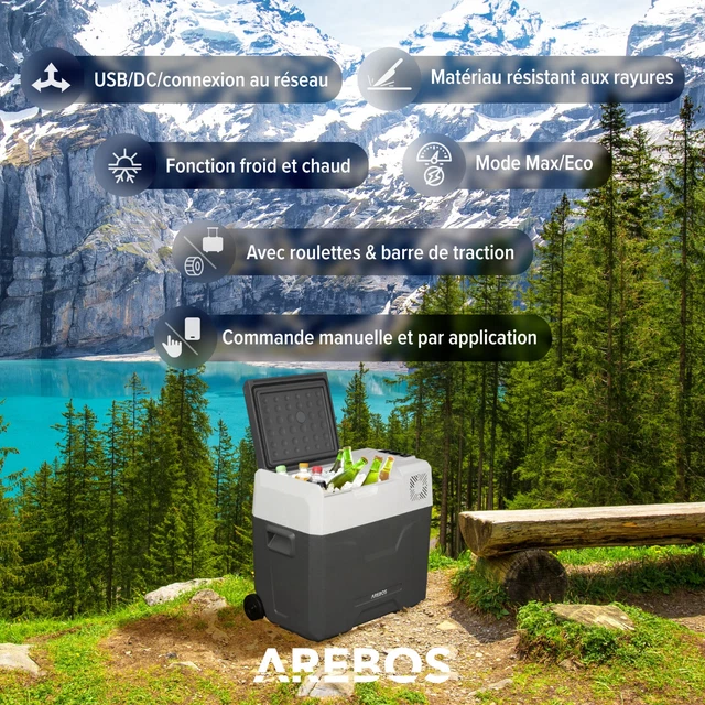 AREBOS GLACIÈRE À compresseur avec roulettes 47 litres avec Commande