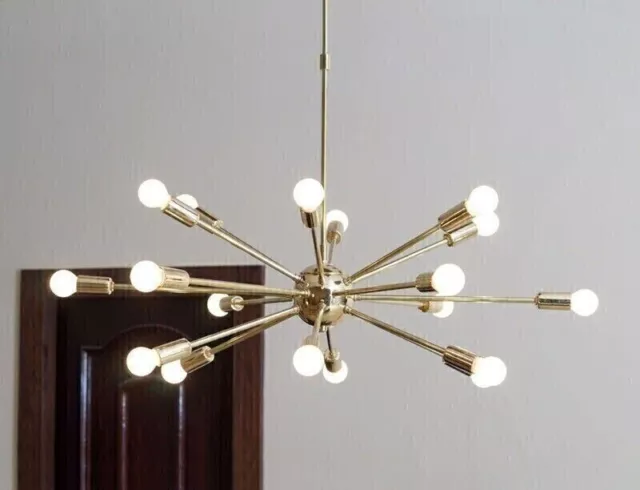 Mid Century Brass Sputnik Chandelier 18 Arms Modern Pendant Lamp Ceiling Light