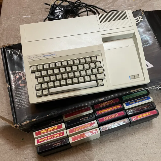 Ti-99/4A Vintage Home Computer With Box And 16 Cartridges Tested Working