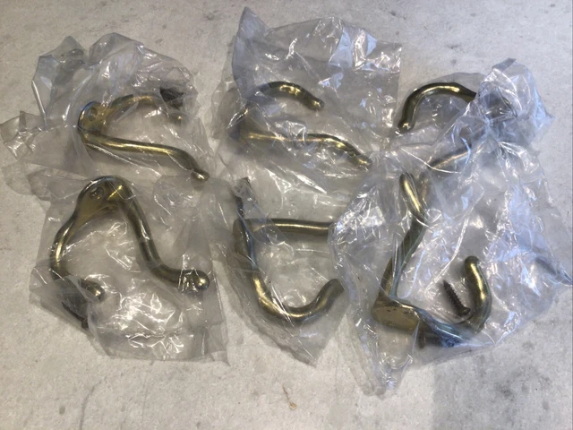 (6) Brass Double Wall Hook - Coat Hat Clothes Hanger