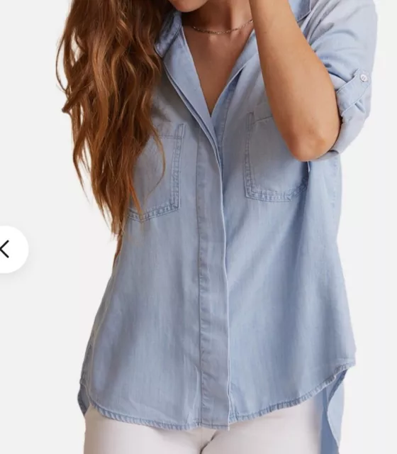 Bella Dahl Womens Light Blue Split Back Button Down Shirt Size L