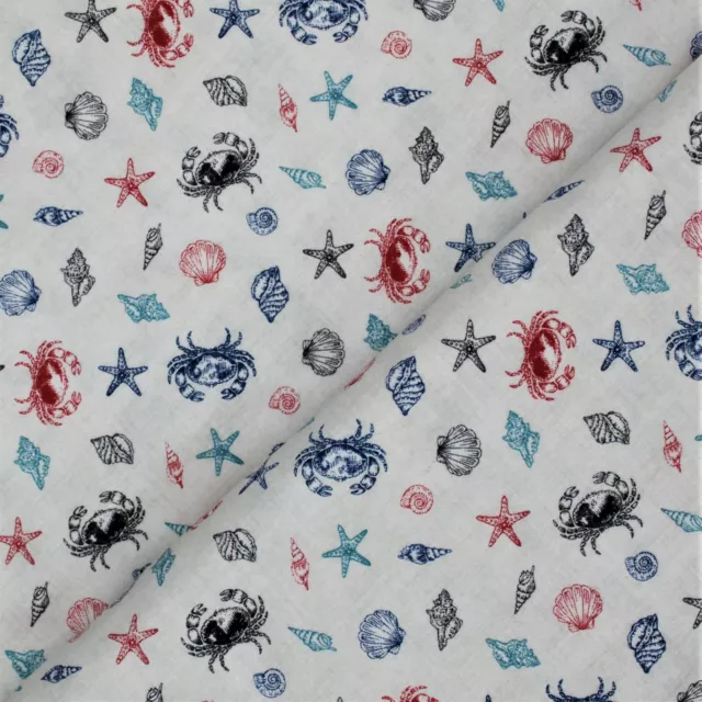 Shells - White - Makower 100% Cotton Fabric Craft Quilting Material