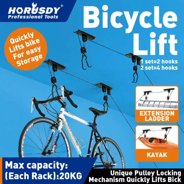 Bike Bicycle Lift Ceiling Mounted Hoist Storage Garage Hanger Pulley Rack