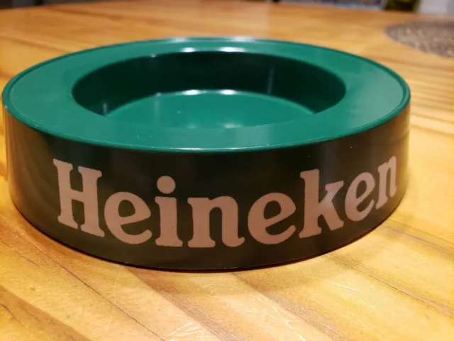 Vintage Heineken Beer Ashtray Green Plastic Round Mebel Italy Tip take a penny