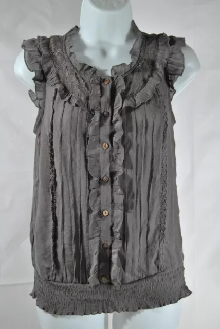 MINE Womens Sleeveless Gray Down Top with Elastic Waist and Ruffles Size Small