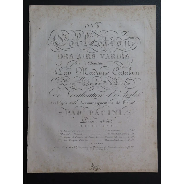PACINI Giovanni Nel Cor Piu Non Mi Sento Chant Piano ou Harpe ca1810 2