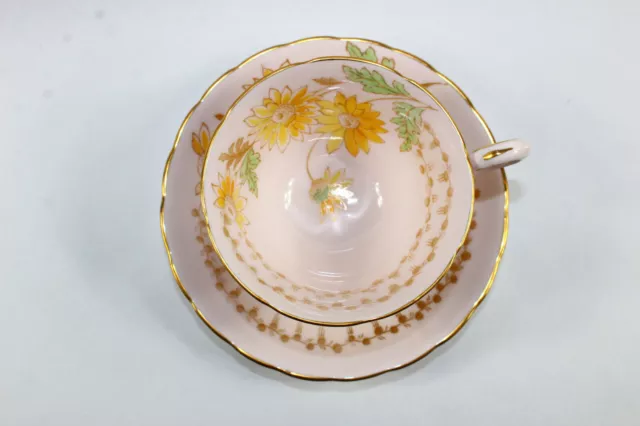 Tuscan Bone China England Yellow Flower Trim Tea Cup & Saucer Vintage MINT 2