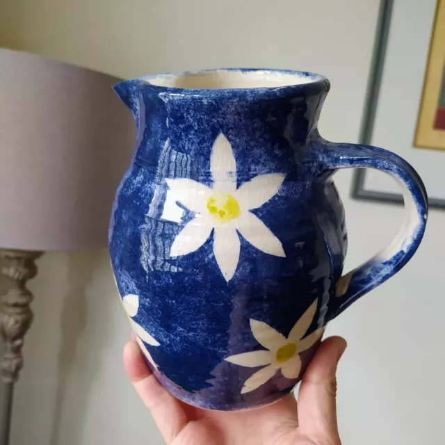 Vintage Floral Handmade Hand Painted Pottery Jug Pitcher Vase