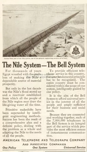 1912 American Telephone Telegraph AT&T Bell Phone Nile Assuan Aswan Dam Egypt Ad