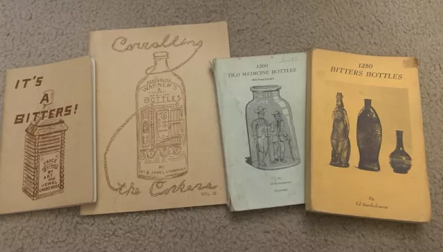 Lot Of 4 bitters bottles Medicine Jars Glass books for reference and guidance