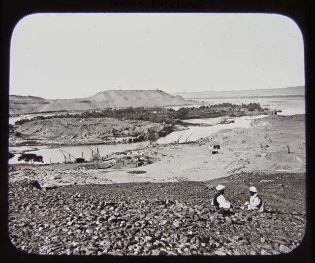 Glass Magic Lantern Slide ISLAND OF ELEPHANTINE C1890 EGYPT