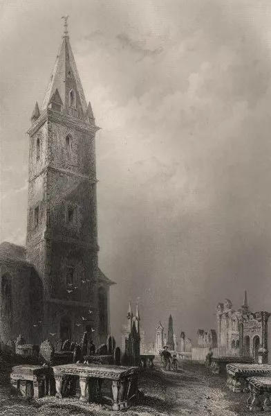 St Michaels. Greyfriars churchyard, Dumfries. Robert Burns grave. BARTLETT c1840