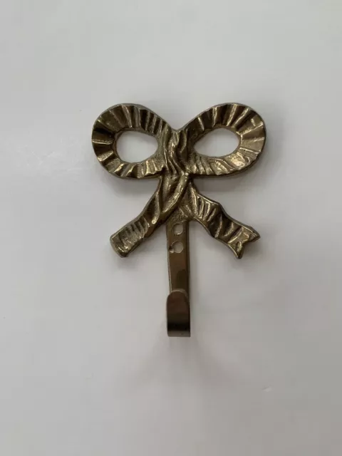 Vintage Brass Ribbon Bow Wall Hanger Hook- Textured