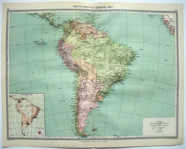 South America - Original c1906 Map by George Philip. Vintage