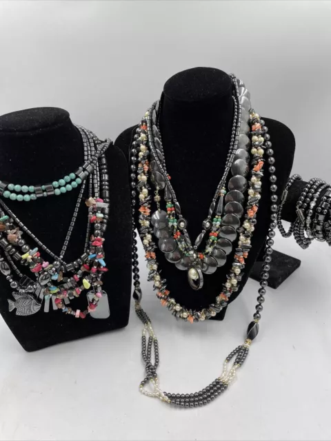 JOB LOT x16 MODERN AND VINTAGE HEMATITE COSTUME JEWELLERY