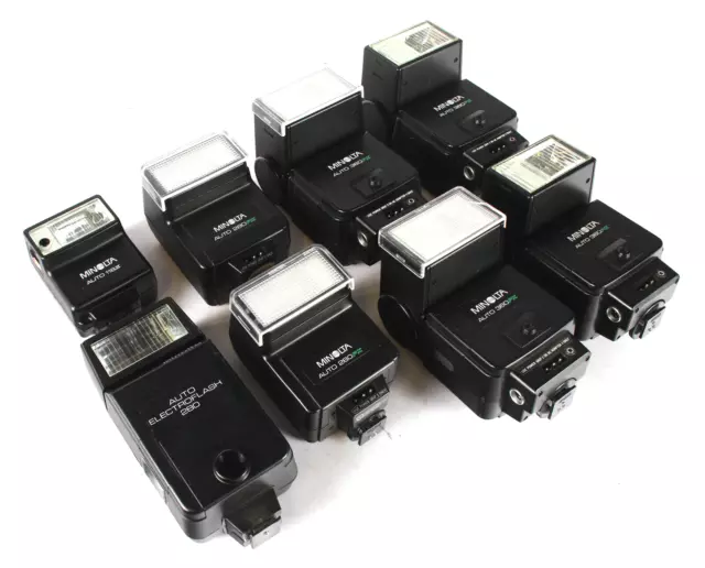 Vintage Minolta Auto Flash for Camera Bundle 360PX, 280PX +More! (Lot of 8)