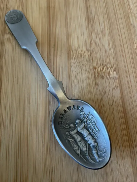 1976 Franklin Mint Soldiers DELAWARE Colony Pewter Souvenir Spoon 6.5"