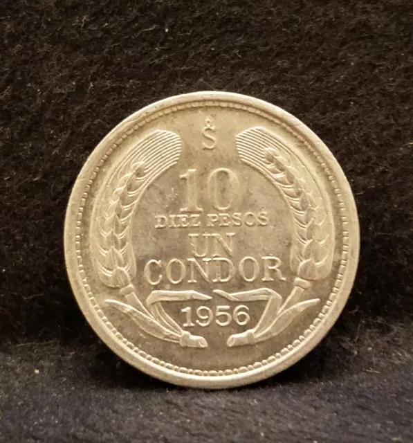 1956 10 pesos / condor, Santiago mint, bright UNC, KM-181 (CL2)