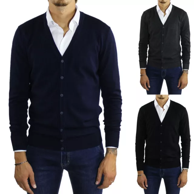 Cardigan Uomo Bottoni Invernale Slim fit Maglione Blu Grigio Maglioncino Elegant