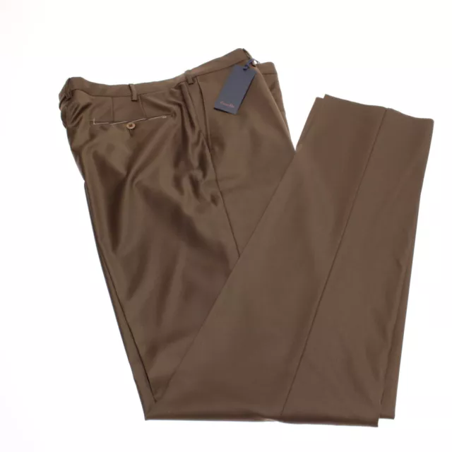 Zanella Platinum NWT Dress Pants Size 36 US Parker In Solid Brown 100% Wool 2
