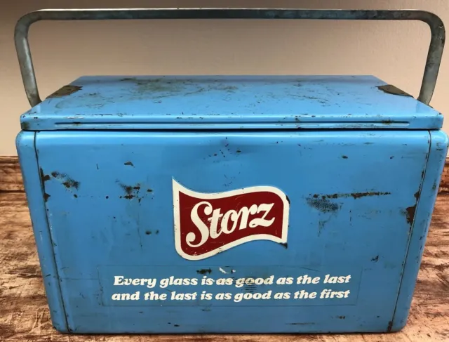Vintage Metal Cooler Storz Beer Omaha Ne. Cronstroms Minneapolis Mn. 20”x10”x12”