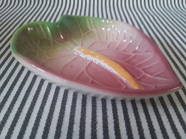 Vtg Hawaii Tropical Clay Studio Pottery Anthurium Flower Trinket Jewelry Dish