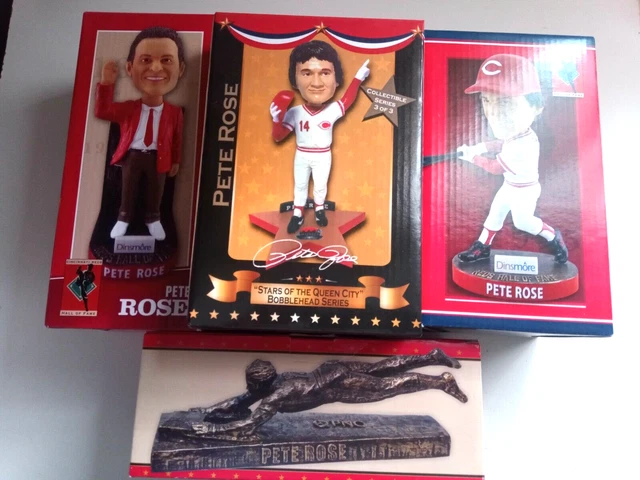 Cincinnati Reds Hall Of Fame Pete Rose Bobbleheads and Pete Rose Replica Statue