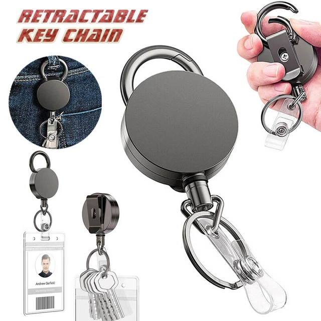 Key Chain Heavy Duty Pull Ring Retractable Recoil Keyring Wire Rope Key Holder