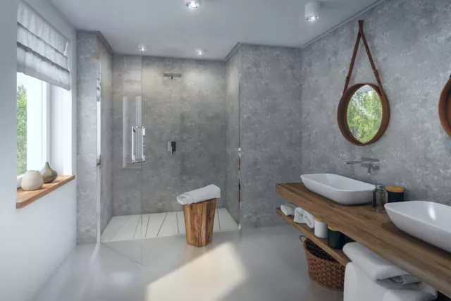 Concrete Grey Matt 8mm Bathroom Wall Panels Shower Wet Wall PVC Cladding Ceiling