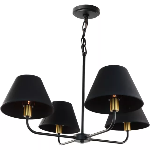 4-Light Mid-Century Modern Chandelier Black Gold Light Fixture Fabric Shade 26"