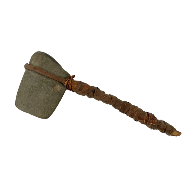 Native American Stone-Head 9" Tomahawk Painted Leather Wrapped Indian Hatched