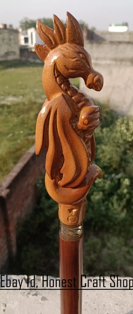 Hand Carved Dragon Head Handle Wooden Walking Cane Handmade Walking Stick Gift