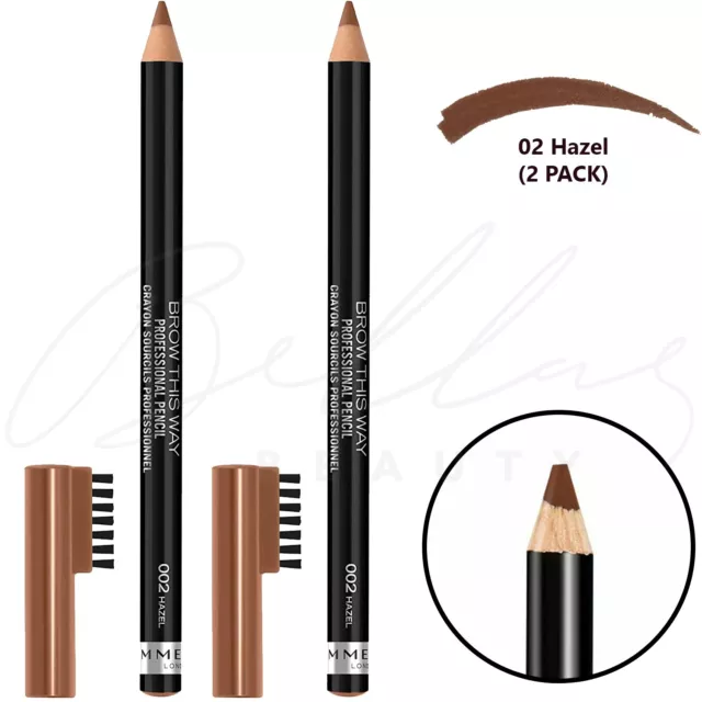 RIMMEL Professional Eyebrow Long Lasting Pencil With Brush Comb - Hazel *2 PACK*