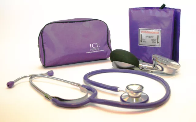 ICE Medical Purple Aneroid Blood Pressure Monitor Sphygmomanometer Stethoscope