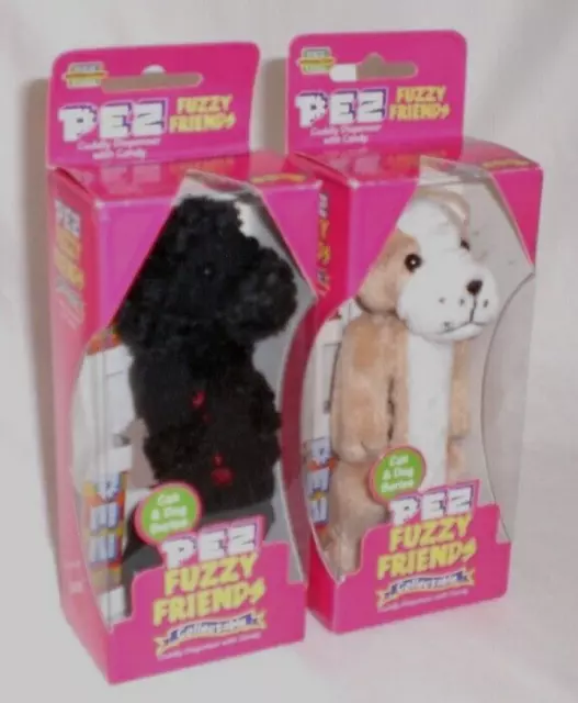 Pez Dogs Fuzzy Friends Set Molly Poodle & Brutus Bulldog Plush Dispenser
