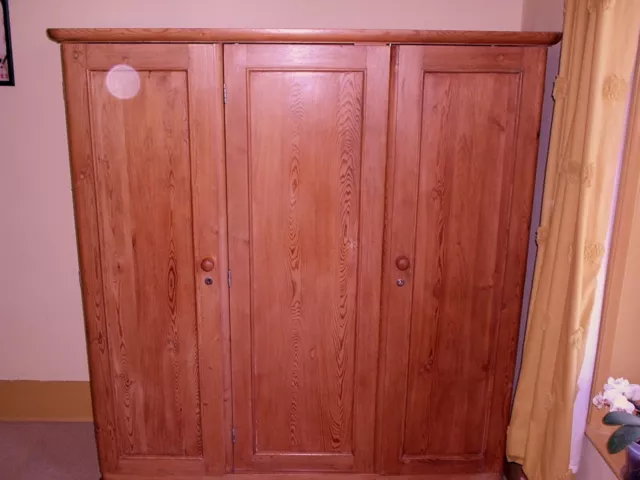 Antique Pine Waxed Triple Door Knock Down Wardrobe