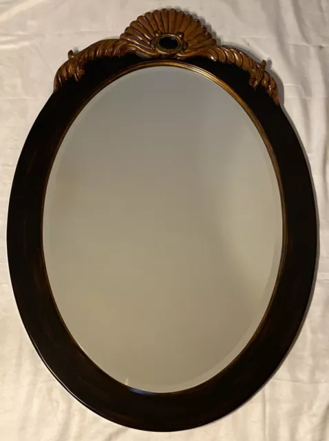 Vintage Victorian Style Beveled Oval Wood Wall Mirror Gold Pediment 34.5"x24 NOS
