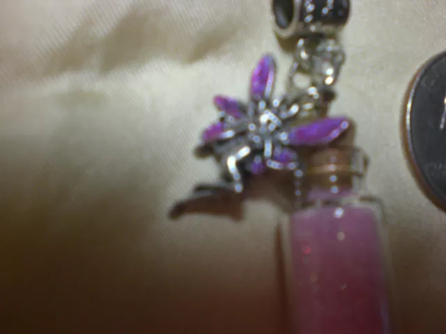 Fairy Pixie Dust Bottle Glass Tinkerbell Charm Pendant Pink 3