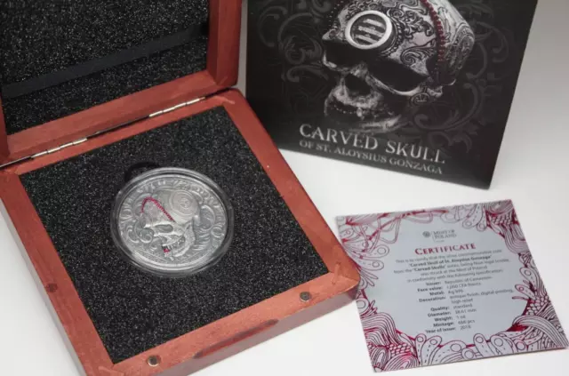 Poland Carved Skull of St. Aloysius Gonzaga 1oz Silver Coin OGP & CoA [113GRA]