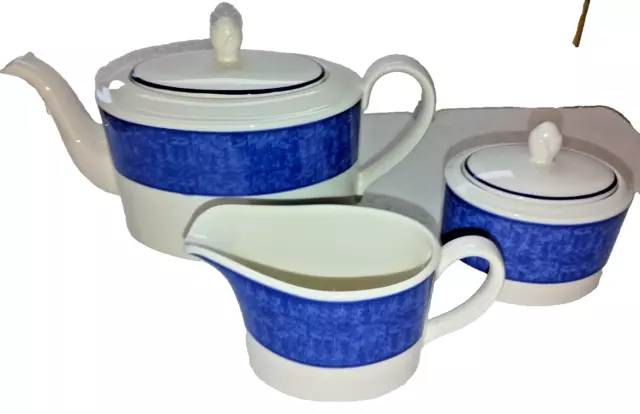 Johnson Brothers /Tesco Henley Oval Teapot Set Blue Banding Capacity 1.3/4Pt VGC