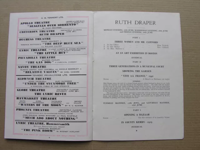 1952 RUTH DRAPER Criterion Theatre Leslie Bridgewater June 21st Programme 2